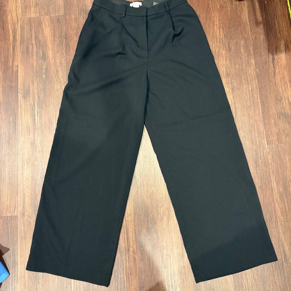 H&M Black Pleated Wide-Leg Trousers Dress Pants 6 Whimsygoth Academic Corporate